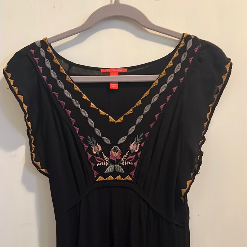 Chelsea & Violet Black Dress with Gold and Purple Embroidery XS